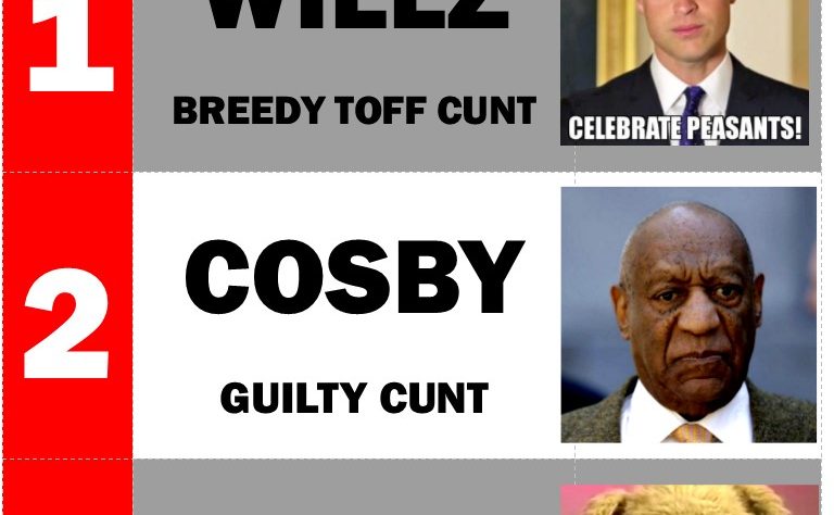 Prince William Bill Cosby and Bungle All Cunts