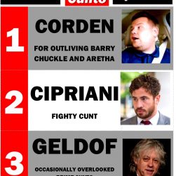 Cunts of the week Corden Cipriani Geldof