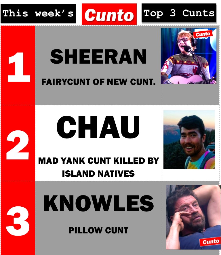 Top 3 Cunts of the week including Ed Sheeran, John Allen Chau and Nick Fucking Knowles